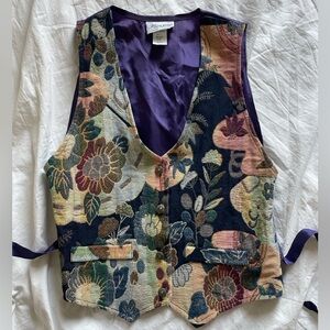 80s 90s vintage Maggie Sweet muted floral tapestry vest women's size Medium